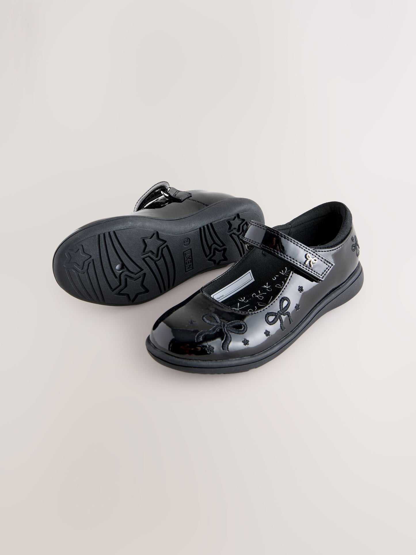 Black Patent Wide Fit (G) Embroidery Bow Mary Jane School Shoes image 3