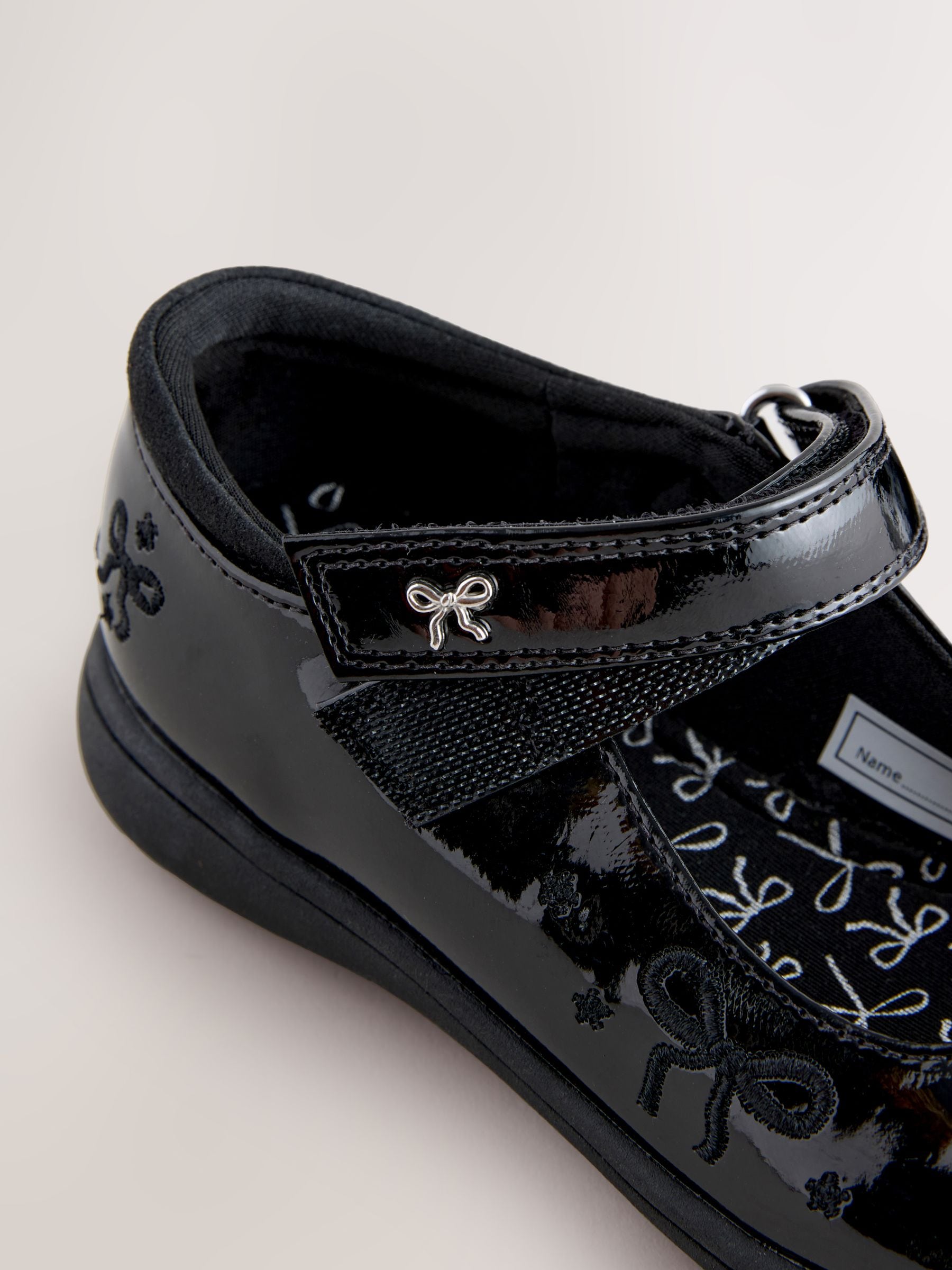Black Patent Wide Fit (G) Embroidery Bow Mary Jane School Shoes image 5