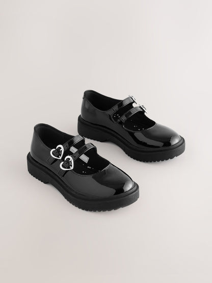Black Patent School Chunky Double Buckle Mary Jane Shoes image 1