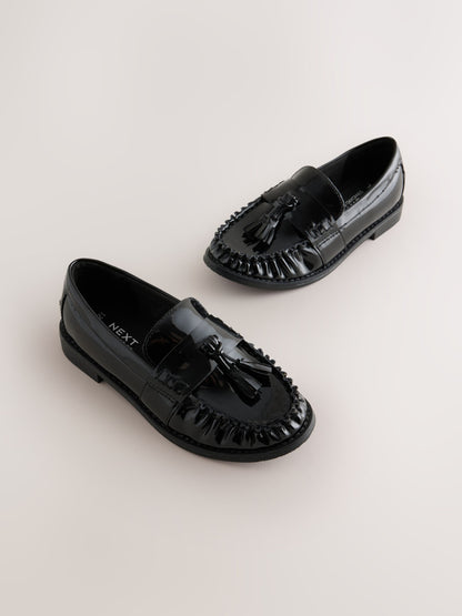 Black Patent Ruched Loafer School Shoes image 1