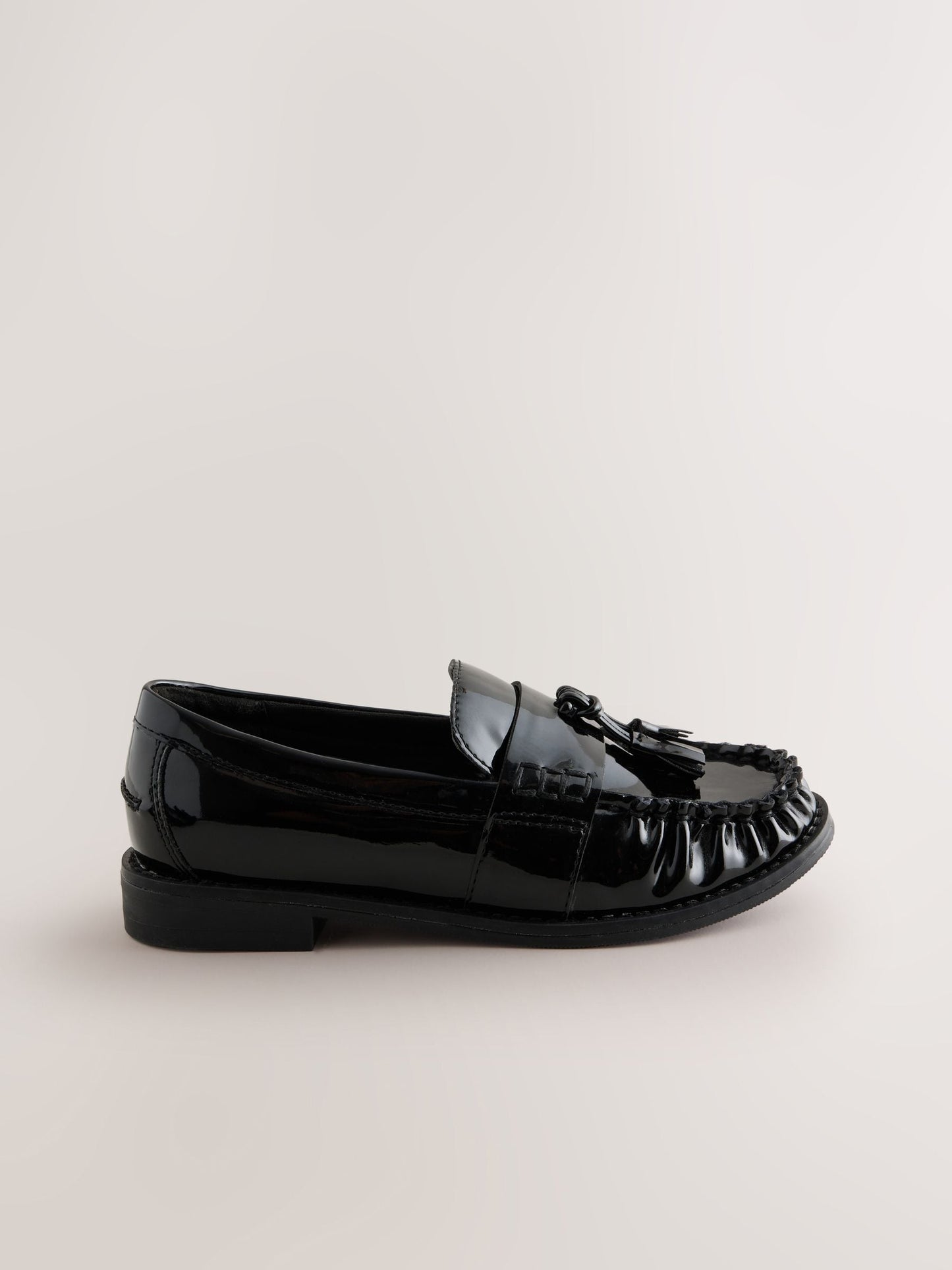 Black Patent Ruched Loafer School Shoes image 2