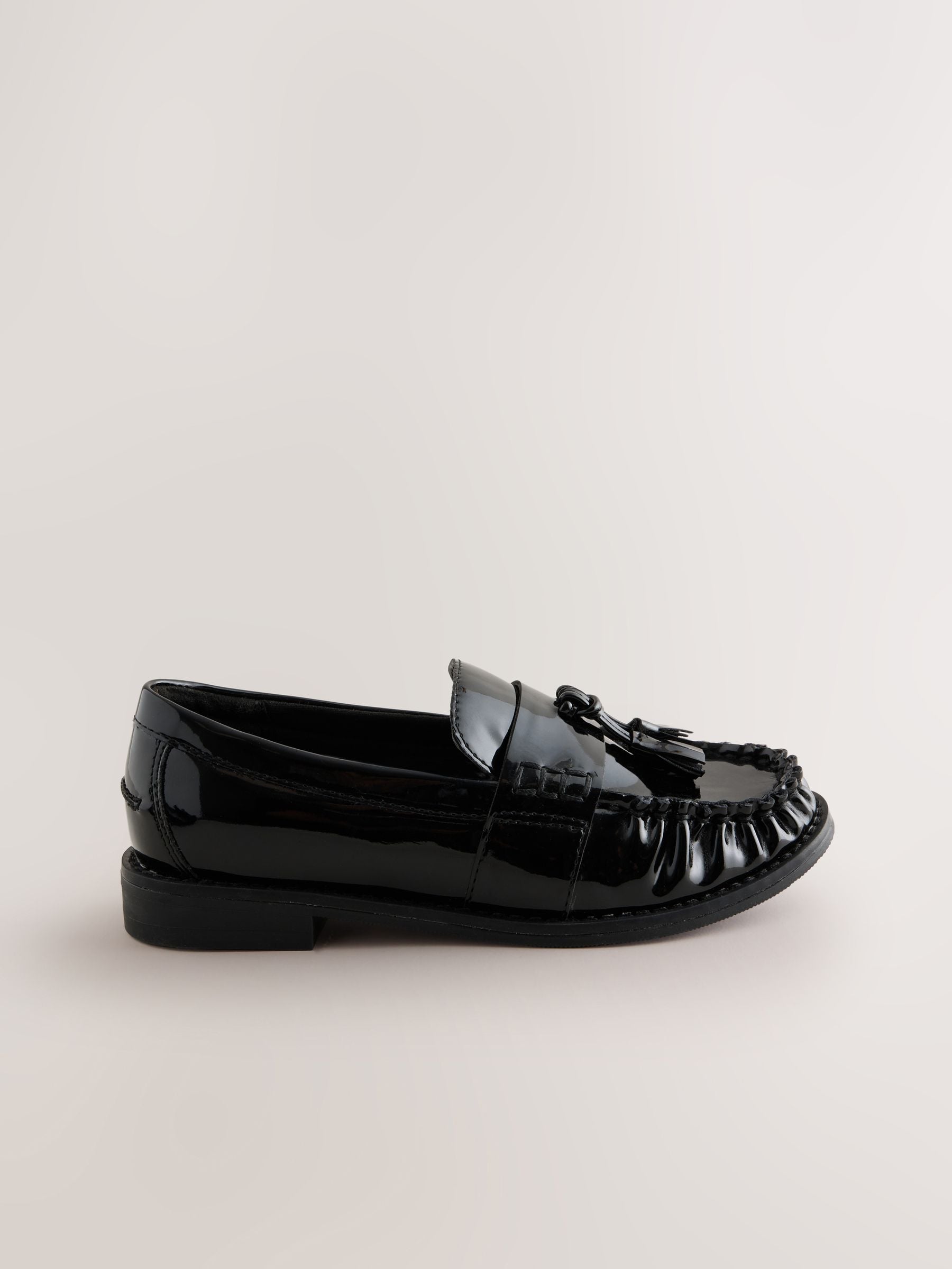 Black Patent Ruched Loafer School Shoes image 2