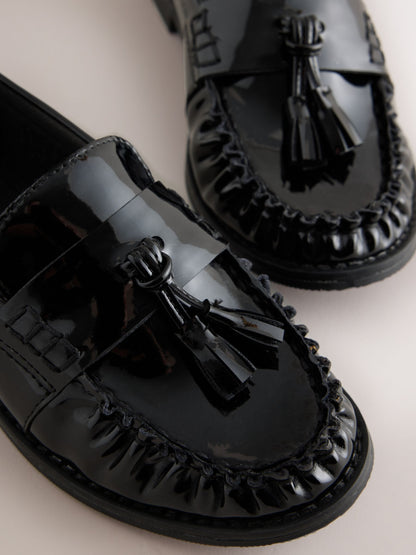 Black Patent Ruched Loafer School Shoes image 3