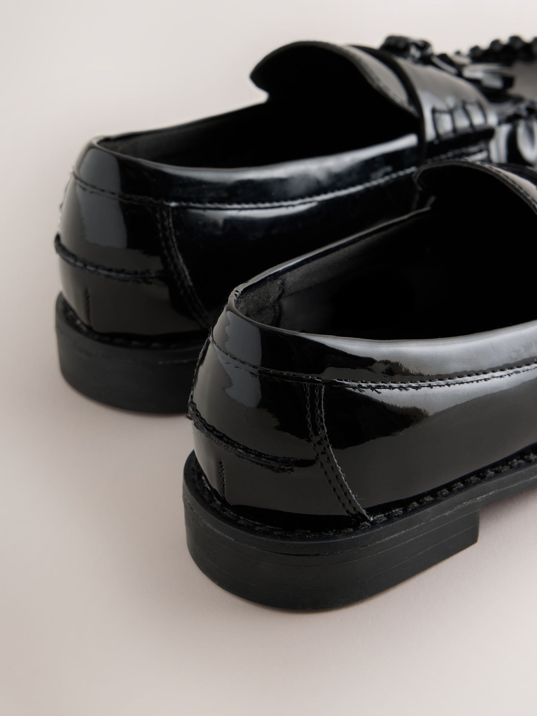 Black Patent Ruched Loafer School Shoes image 4