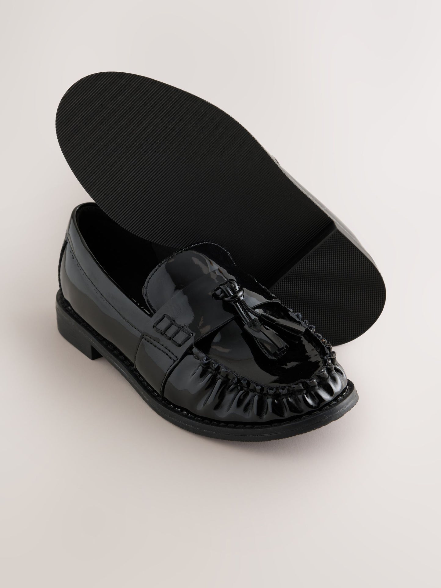Black Patent Ruched Loafer School Shoes image 5