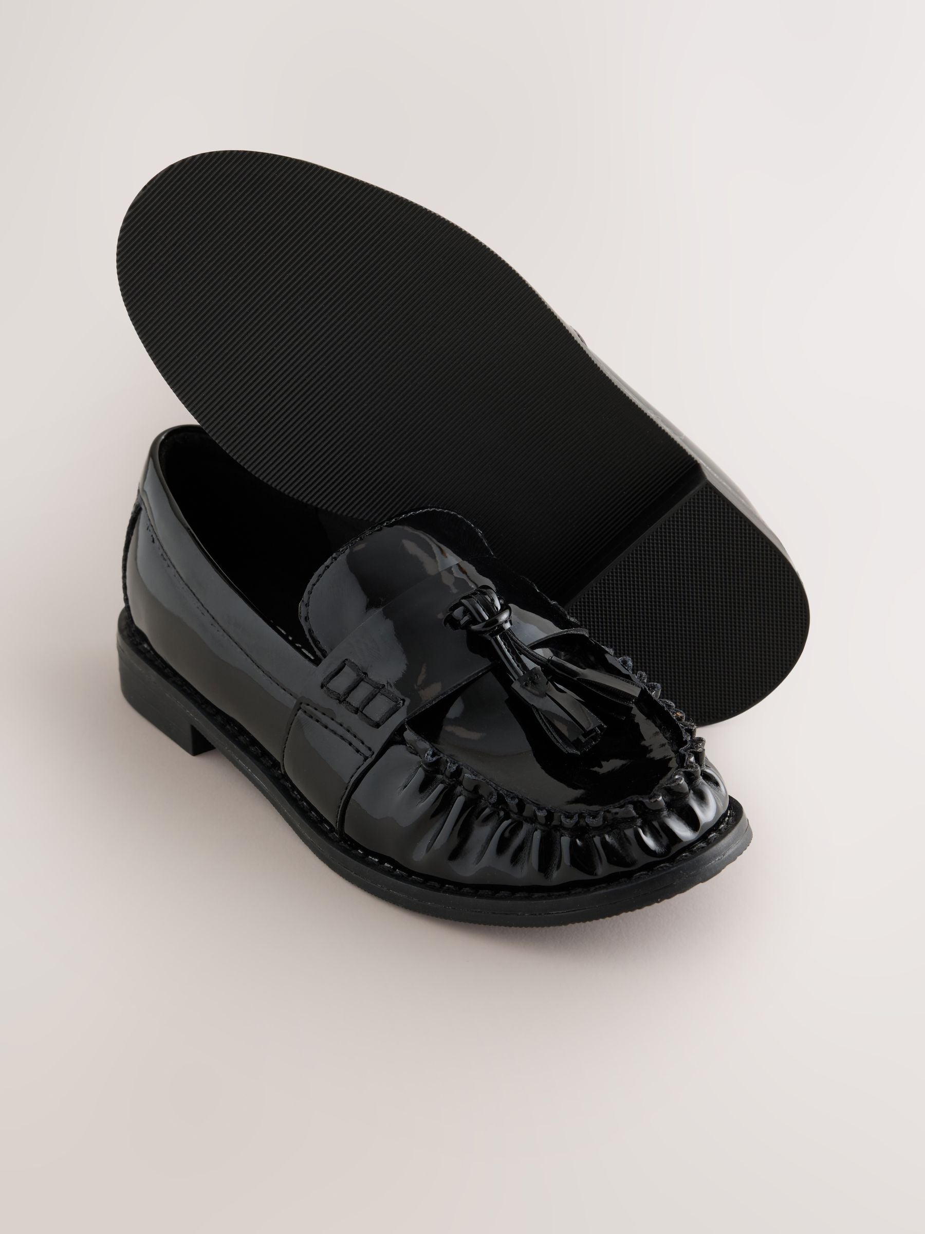 Black Patent Ruched Loafer School Shoes image 5