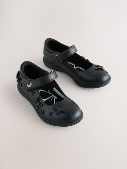 Black Matt Wide Fit (G) School Butterfly Mary Jane Shoes image 1