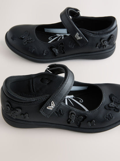 Black Matt Wide Fit (G) School Butterfly Mary Jane Shoes image 3