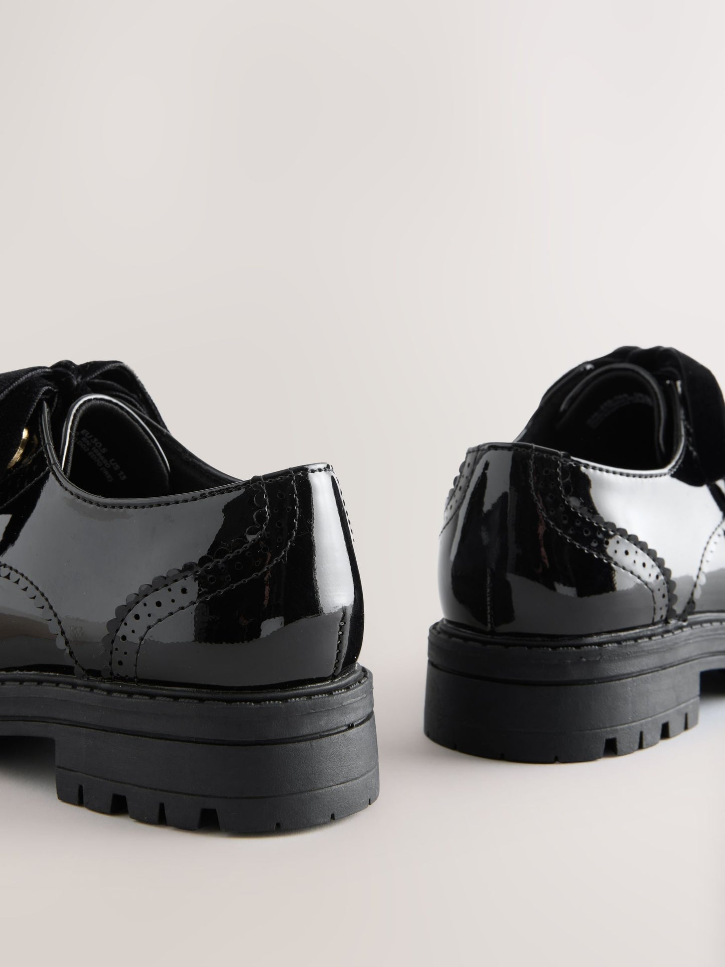 Black Patent Brogue Chunky Lace Up School Shoes image 4