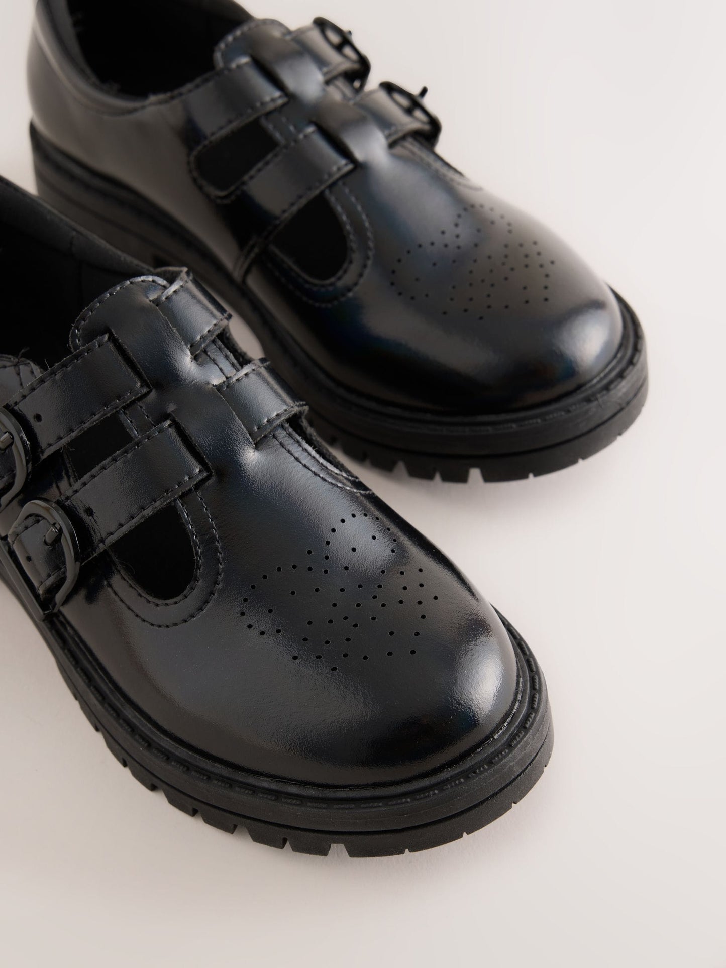 Black Iridescent Patent T-Bar Double Buckle School Shoes image 4