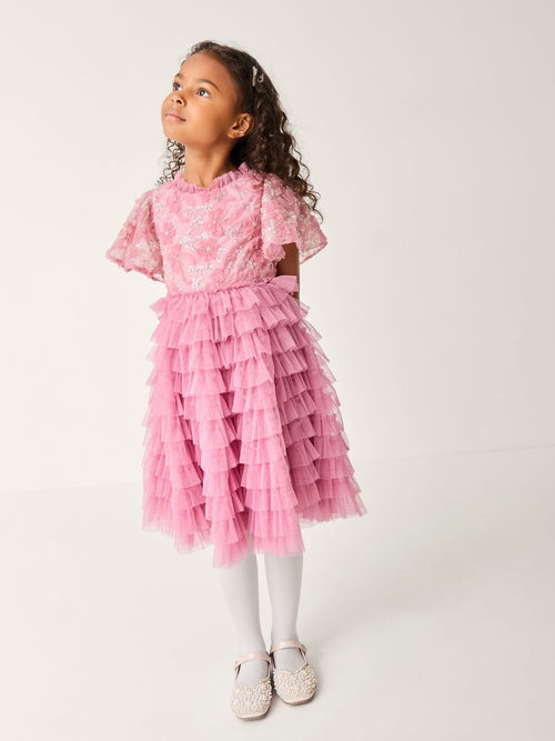 Monsoon Dusky Pink Shikha Floral Embellished Tiered Ruffle Dress image 1