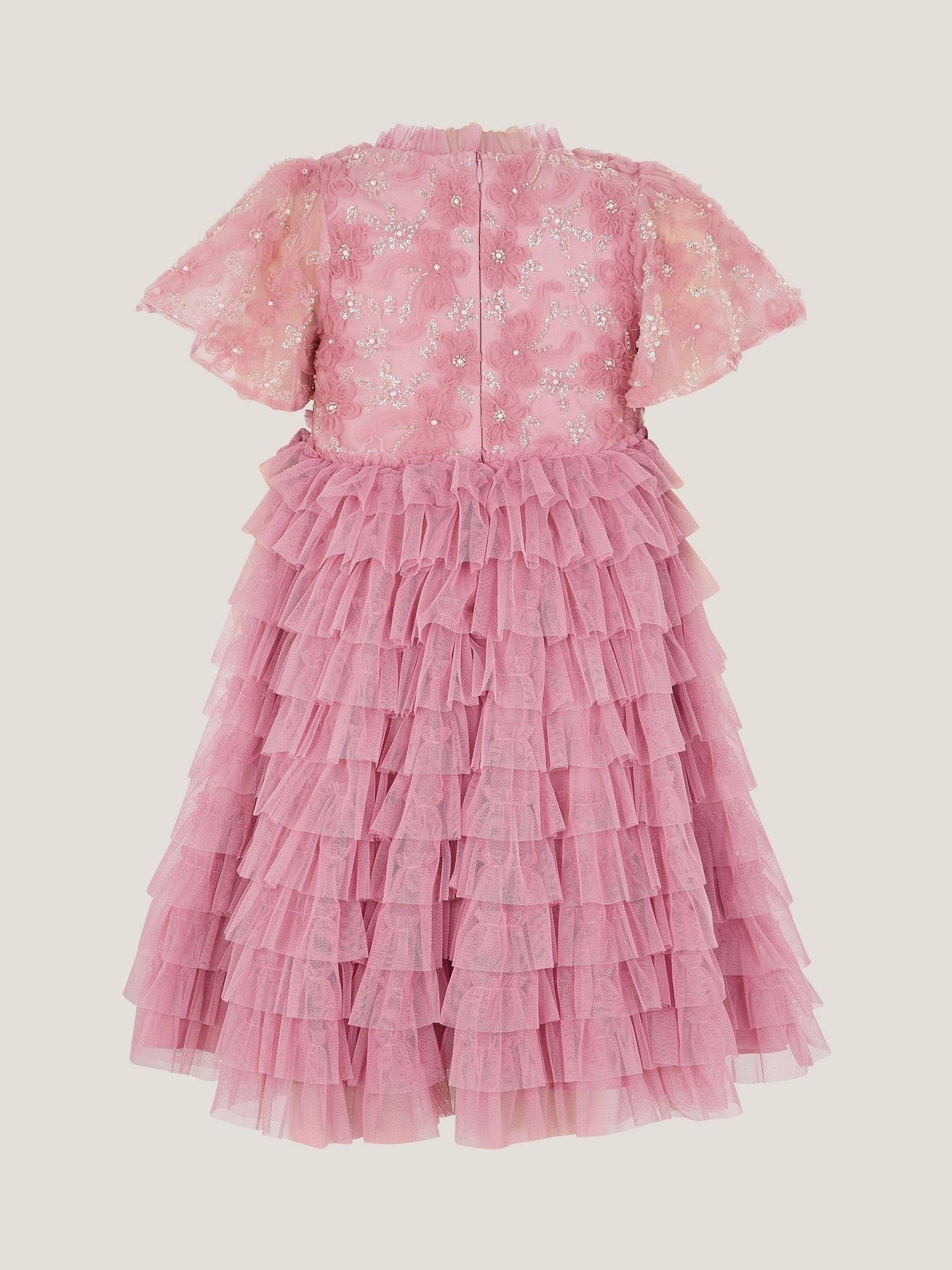 Monsoon Dusky Pink Shikha Floral Embellished Tiered Ruffle Dress image 3