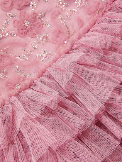 Monsoon Dusky Pink Shikha Floral Embellished Tiered Ruffle Dress image 4