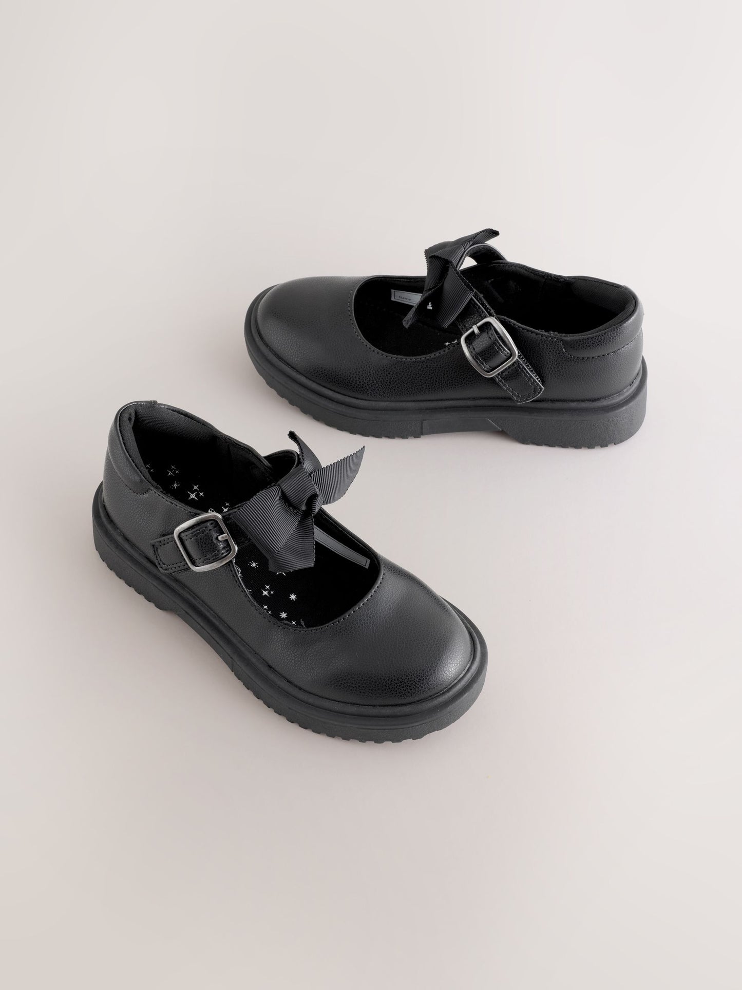 Black Matt Narrow Fit (E) Bow Chunky Mary Jane School Shoes image 1