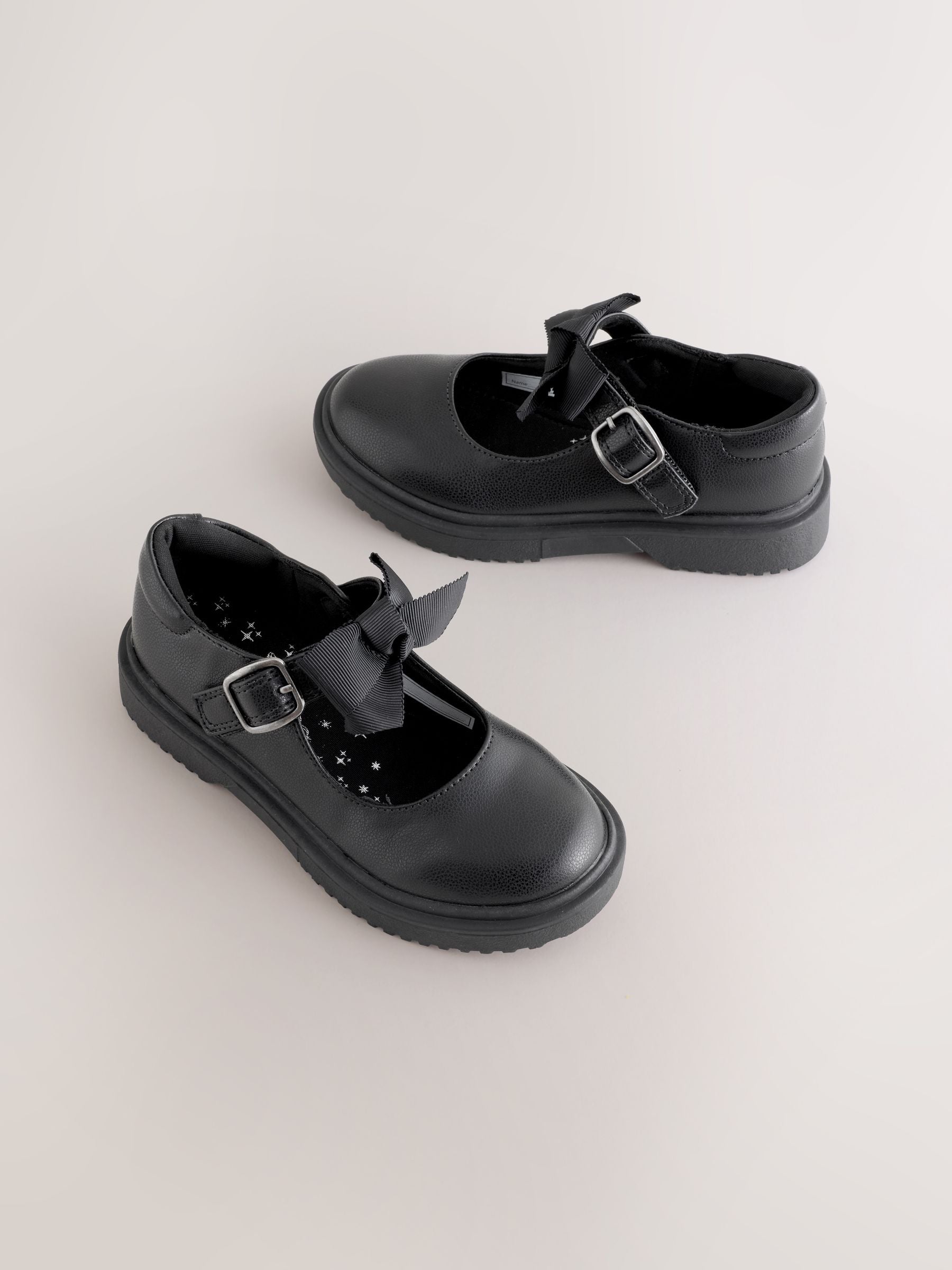 Black Matt Narrow Fit (E) Bow Chunky Mary Jane School Shoes image 1