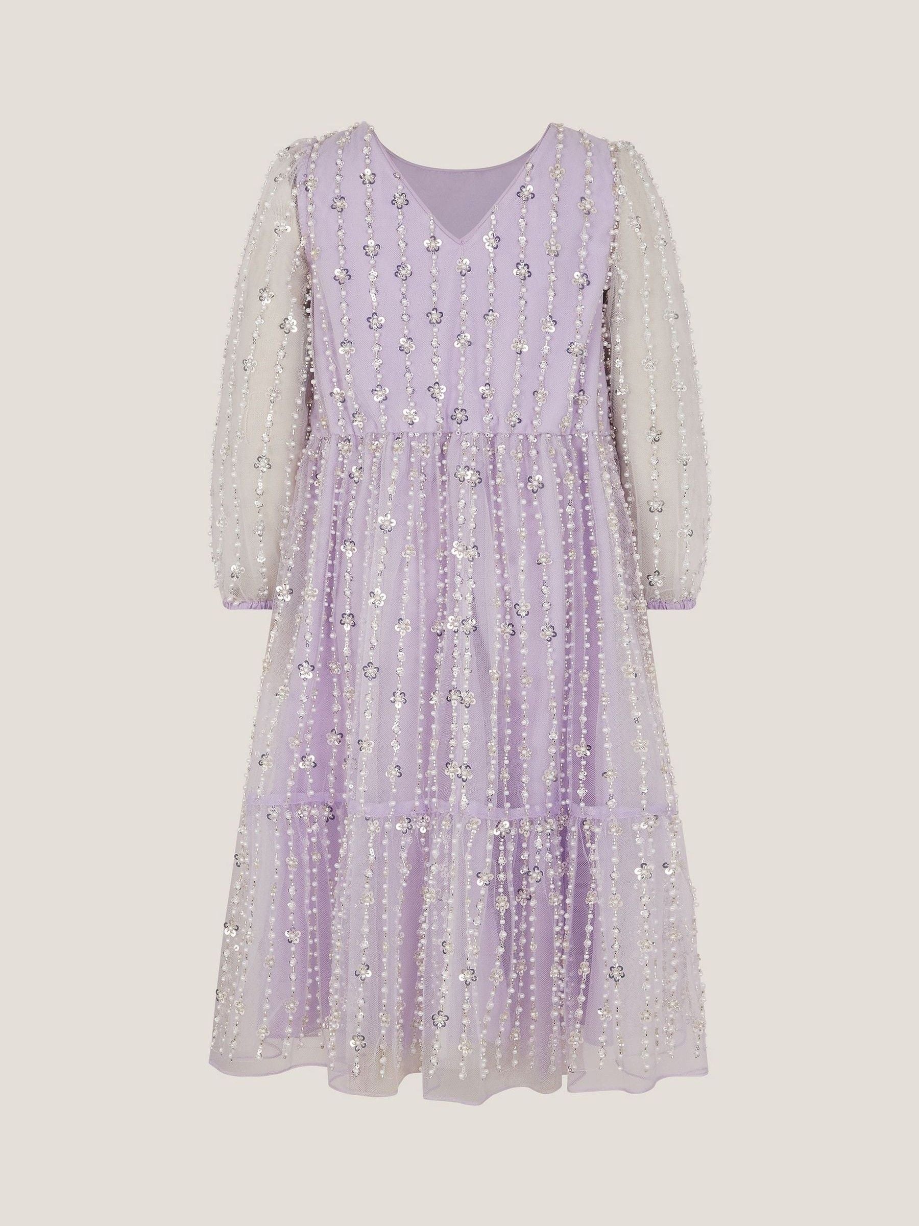 Monsoon Purple Colette Pearl Long Sleeve Party Dress image 2