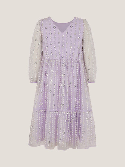 Monsoon Purple Colette Pearl Long Sleeve Party Dress image 2