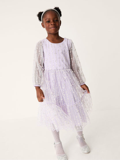 Monsoon Purple Colette Pearl Long Sleeve Party Dress image 3