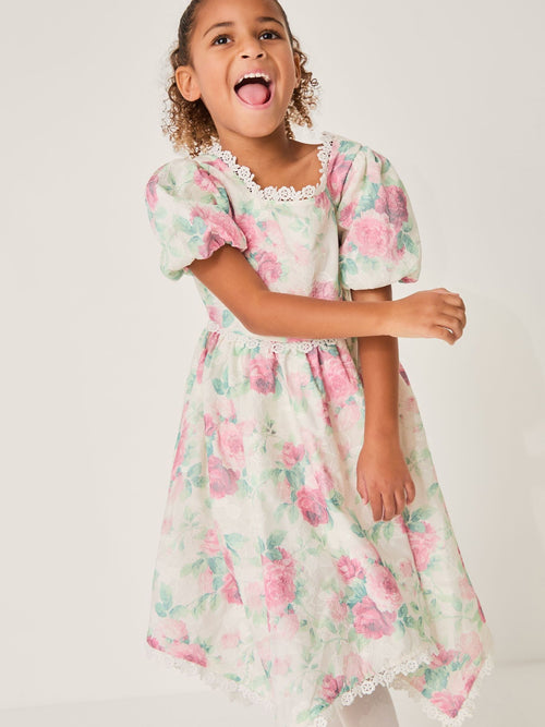 Monsoon Pink Viola Rose Print Broderie Trim Dress image 1