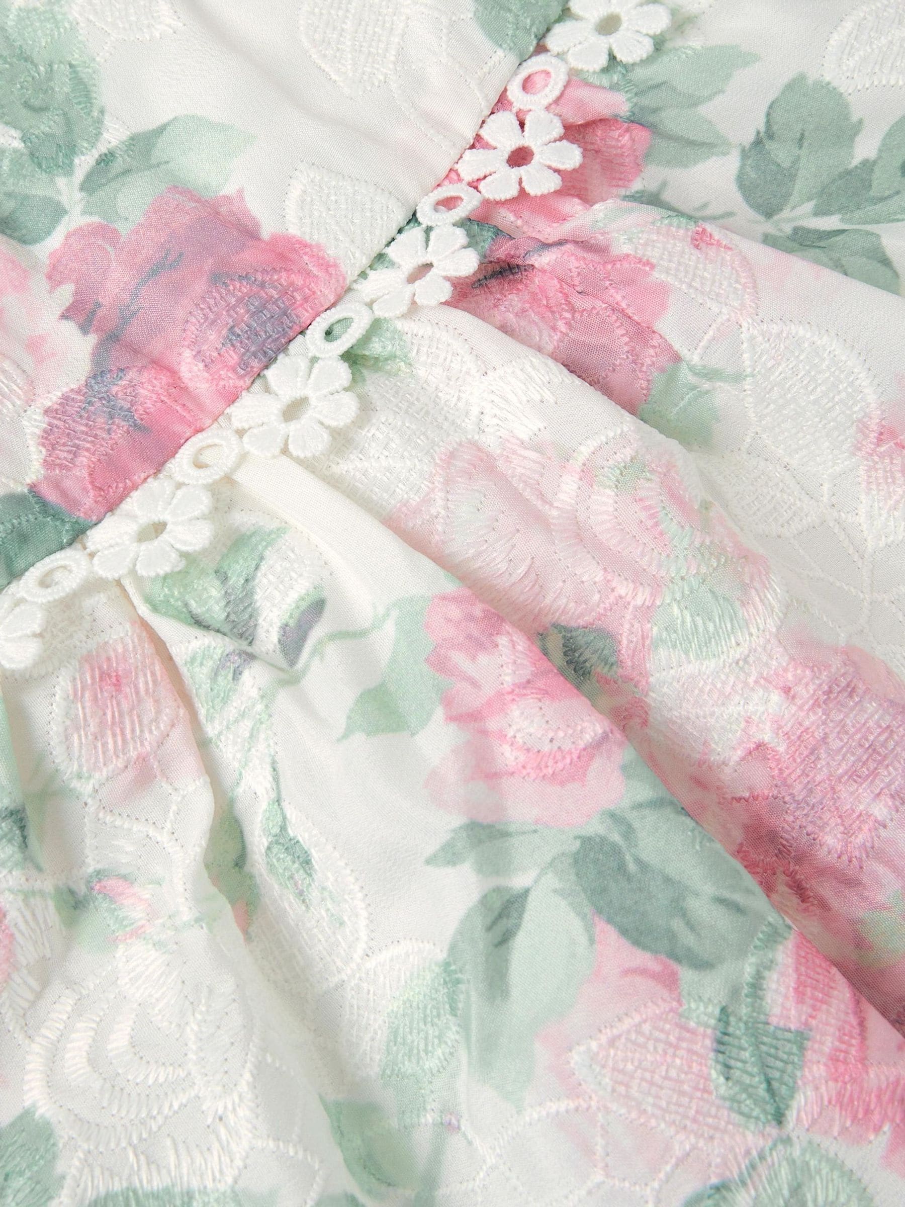 Monsoon Pink Viola Rose Print Broderie Trim Dress image 3