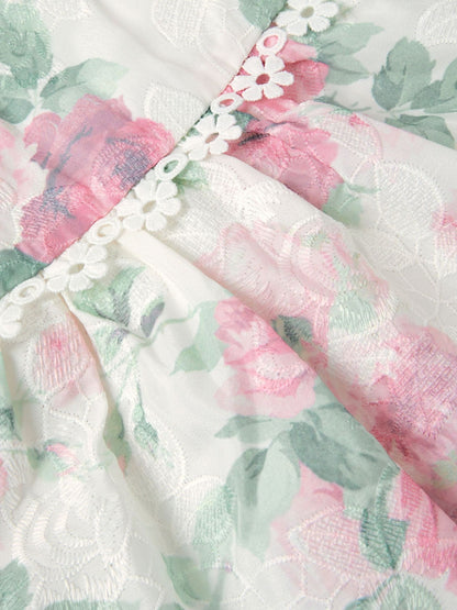 Monsoon Pink Viola Rose Print Broderie Trim Dress image 4