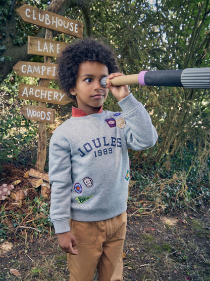 Joules Boys' Jasper Grey Marl Crew Badge Sweatshirt - image 1