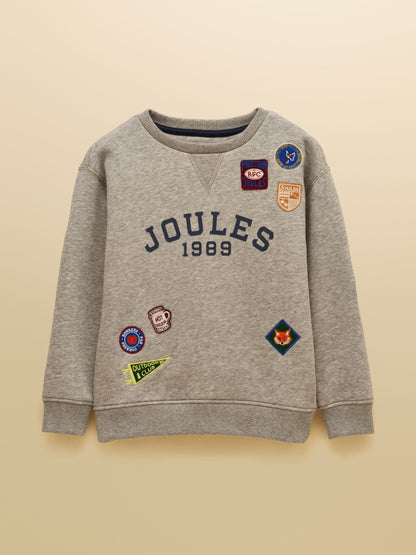 Joules Boys' Jasper Grey Marl Crew Badge Sweatshirt - image 3