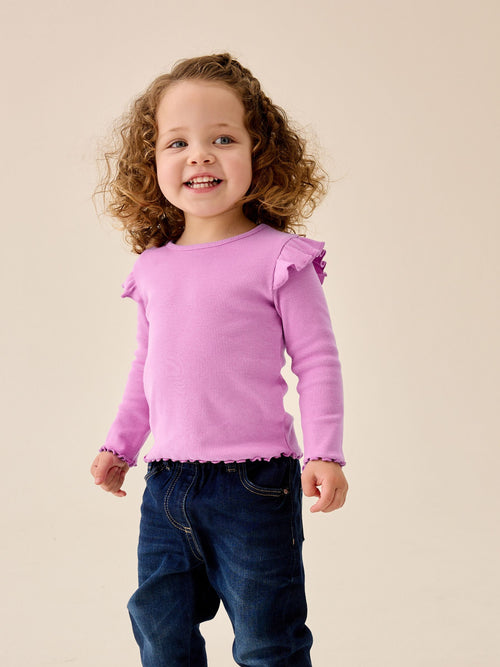 Dsiney Kidz - Lilac Purple Ribbed Long Sleeve Frill T-Shirt (3mths-7yrs) image 1