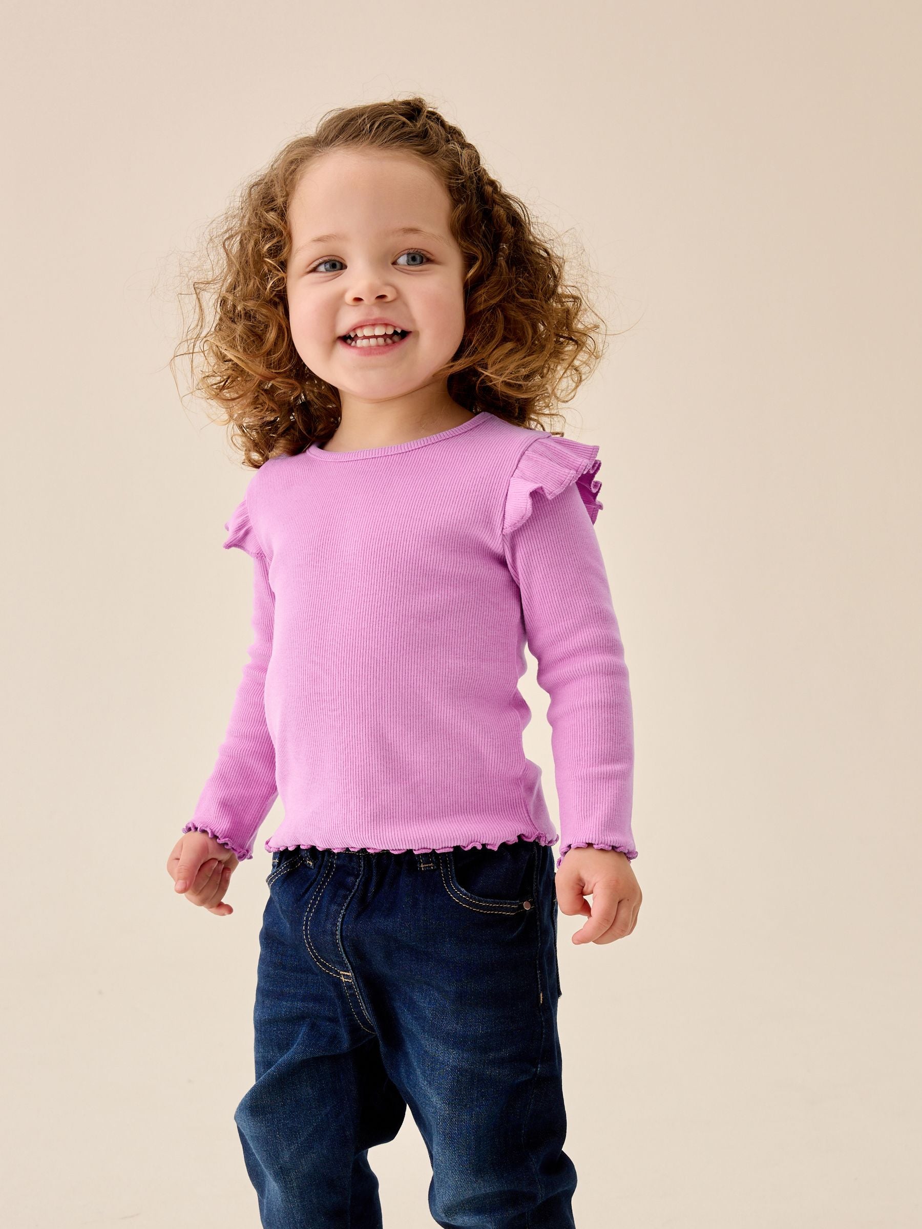 Dsiney Kidz - Lilac Purple Ribbed Long Sleeve Frill T-Shirt (3mths-7yrs) image 1