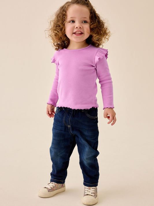 Dsiney Kidz - Lilac Purple Ribbed Long Sleeve Frill T-Shirt (3mths-7yrs) image 2