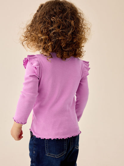 Dsiney Kidz - Lilac Purple Ribbed Long Sleeve Frill T-Shirt (3mths-7yrs) image 3