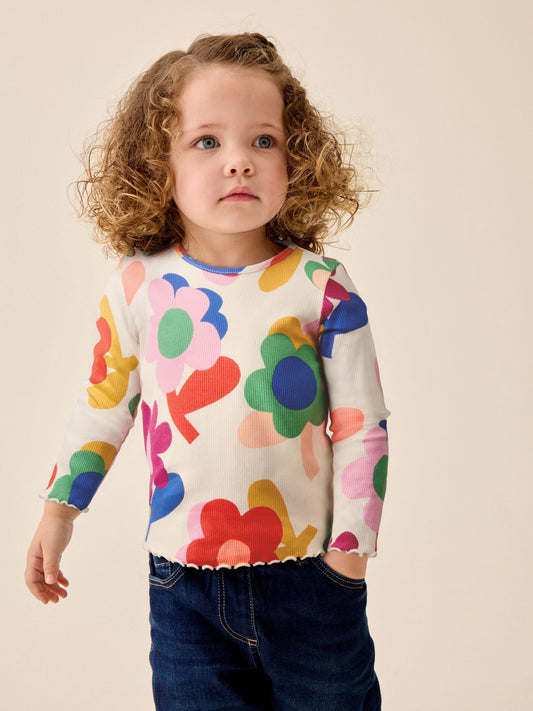 Dsiney Kidz - Pink Rainbow Flower Rib Long Sleeve T-Shirt (3mths-7yrs) image 1