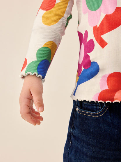 Dsiney Kidz - Pink Rainbow Flower Rib Long Sleeve T-Shirt (3mths-7yrs) image 3