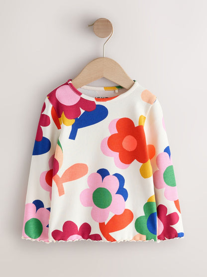 Dsiney Kidz - Pink Rainbow Flower Rib Long Sleeve T-Shirt (3mths-7yrs) image 4