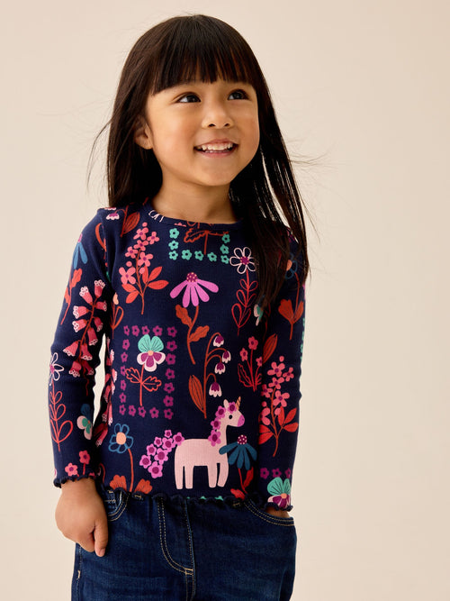 Dsiney Kidz - Navy Unicorn Rib Long Sleeve T-Shirt (3mths-7yrs) image 1