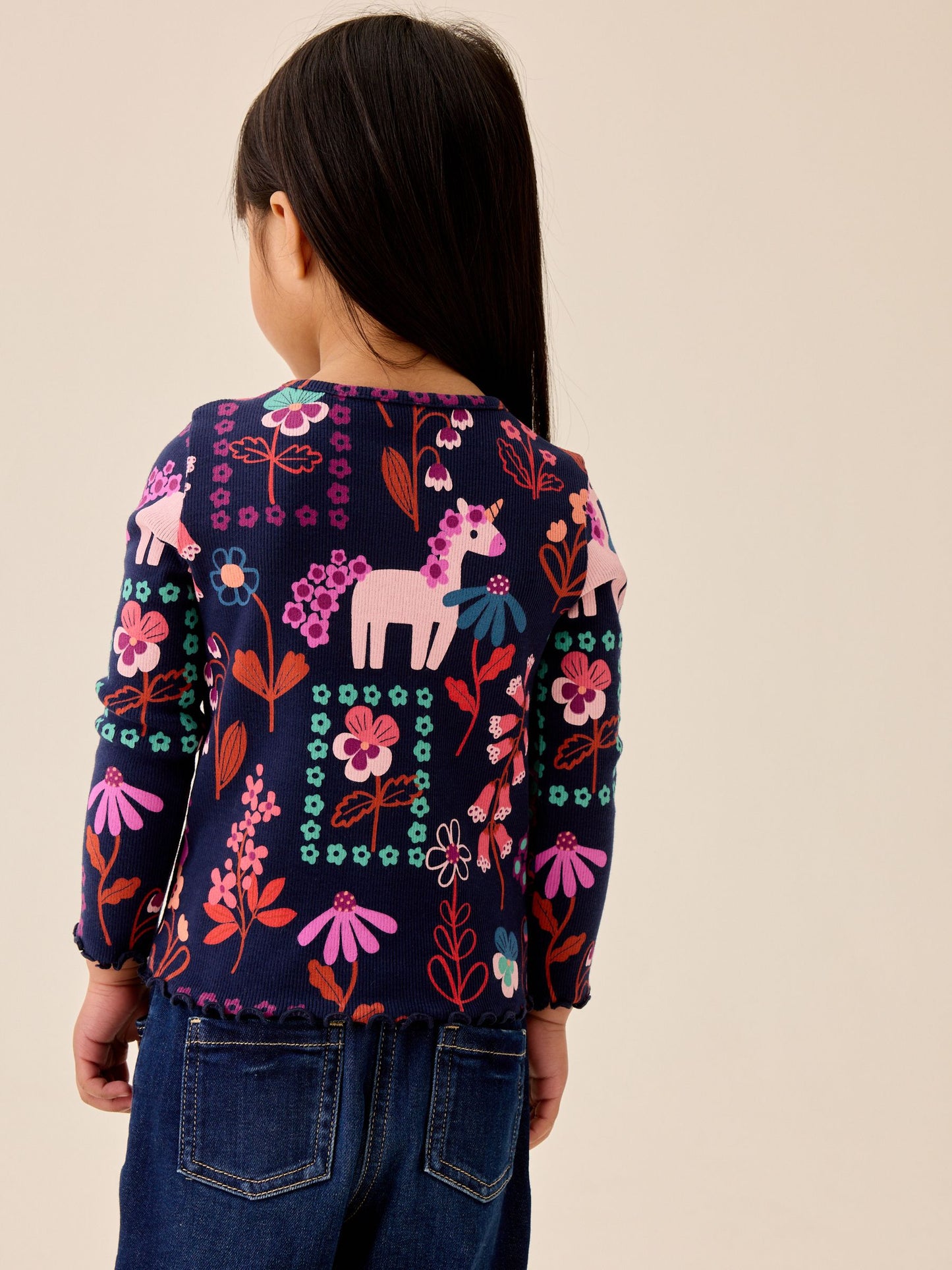 Dsiney Kidz - Navy Unicorn Rib Long Sleeve T-Shirt (3mths-7yrs) image 2