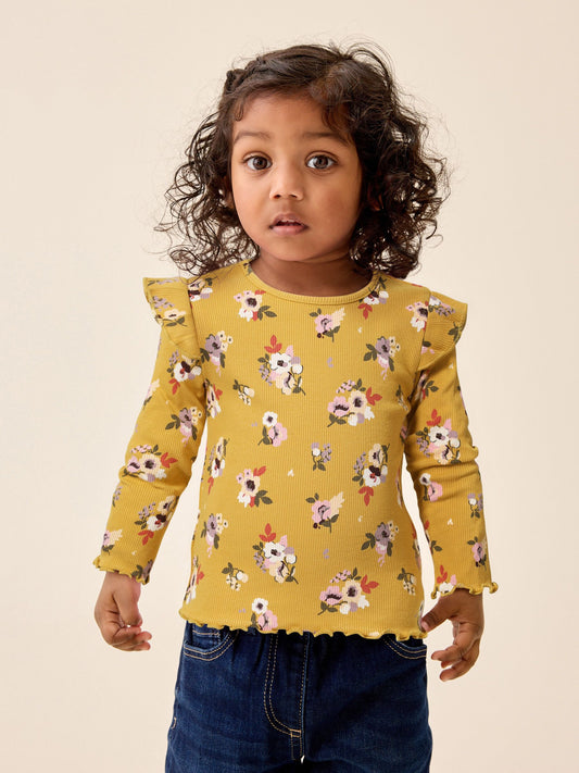 Dsiney Kidz - Green Pink Floral Rib Long Sleeve T-Shirt (3mths-7yrs) image 1