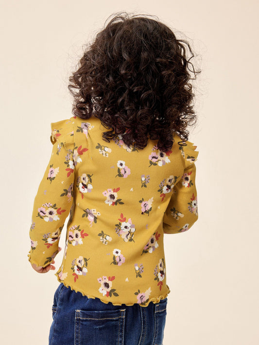 Dsiney Kidz - Green Pink Floral Rib Long Sleeve T-Shirt (3mths-7yrs) image 2