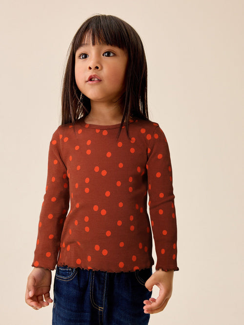 Dsiney Kidz - Brown Orange Spot Rib Long Sleeve T-Shirt (3mths-7yrs) image 1