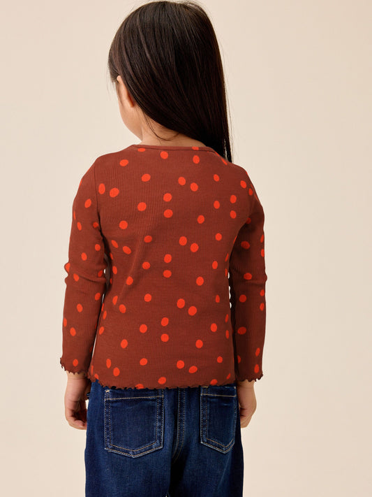 Dsiney Kidz - Brown Orange Spot Rib Long Sleeve T-Shirt (3mths-7yrs) image 2