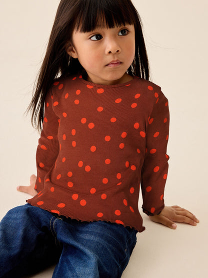 Dsiney Kidz - Brown Orange Spot Rib Long Sleeve T-Shirt (3mths-7yrs) image 3