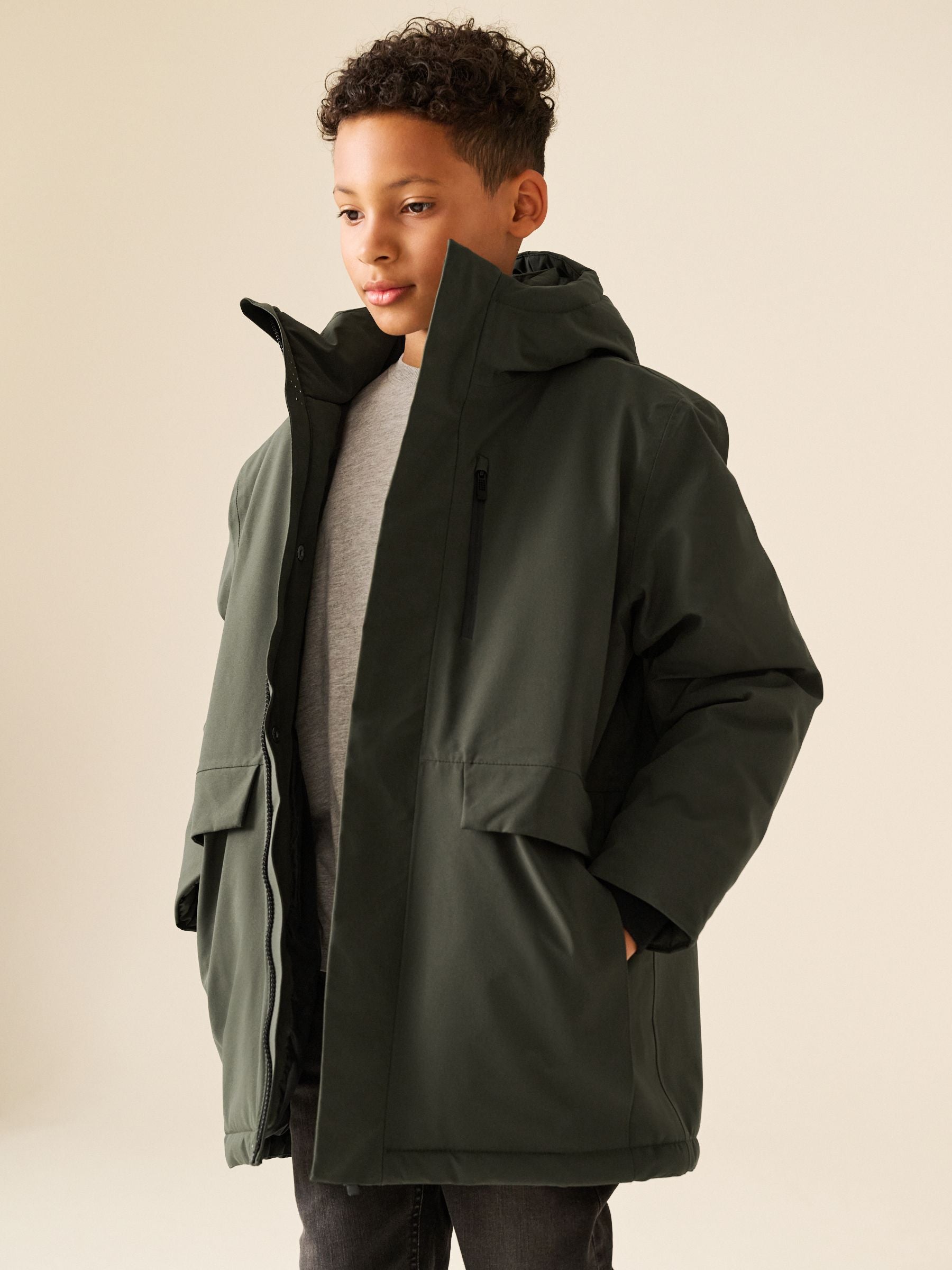Dsiney Kidz - Khaki Green Waterproof Parka Coat (3-17yrs) image 5