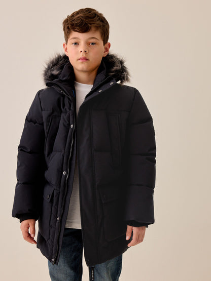 Dsiney Kidz - Black Heavyweight Shower Resistant Faux Fur Trim Parka Coat (3-16yrs) image 1