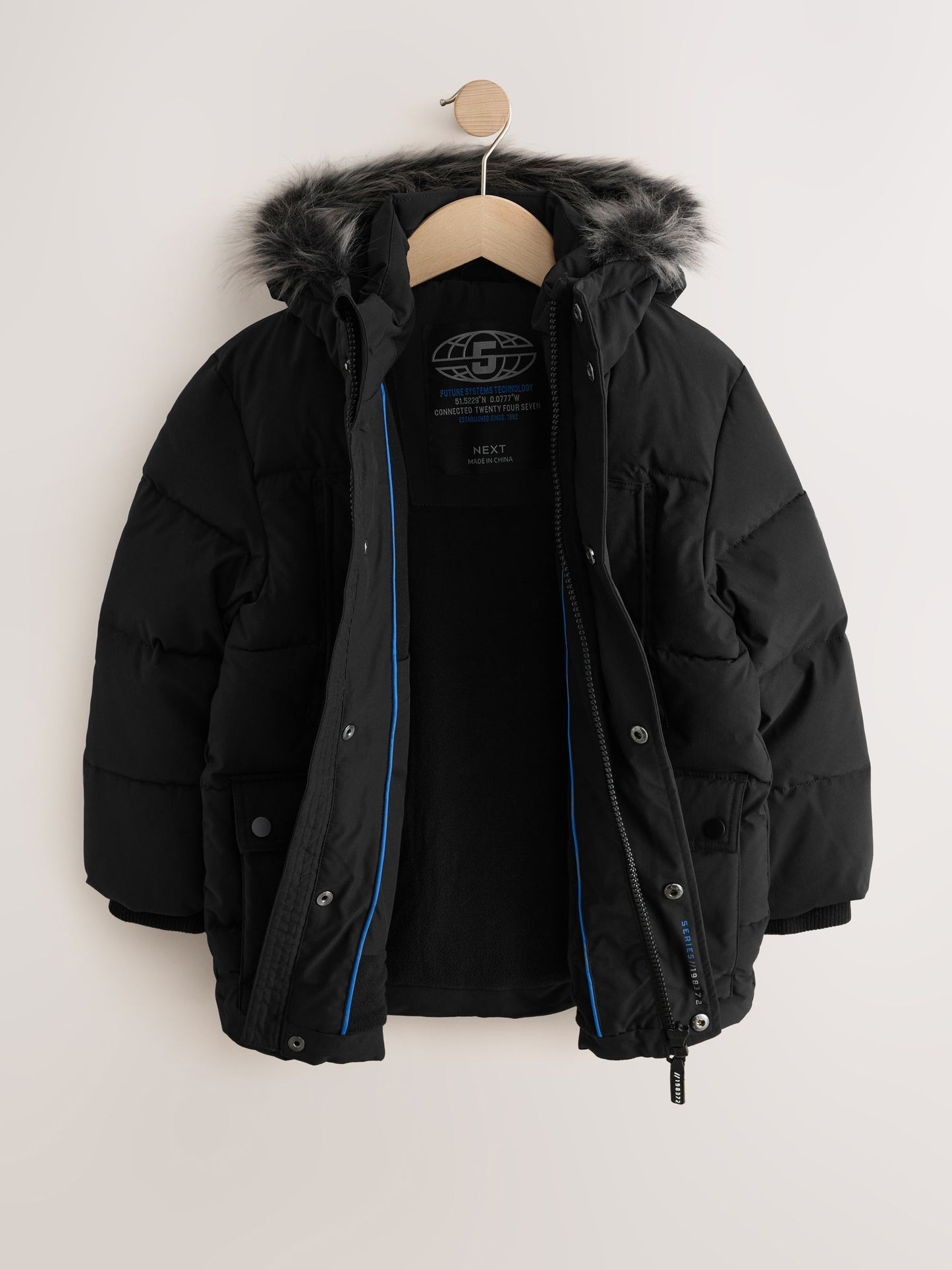 Dsiney Kidz - Black Heavyweight Shower Resistant Faux Fur Trim Parka Coat (3-16yrs) image 10