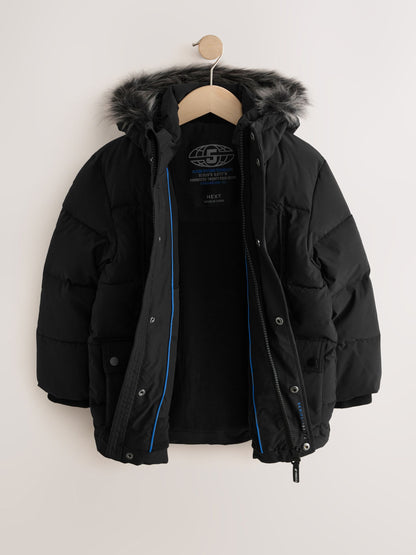 Dsiney Kidz - Black Heavyweight Shower Resistant Faux Fur Trim Parka Coat (3-16yrs) image 10