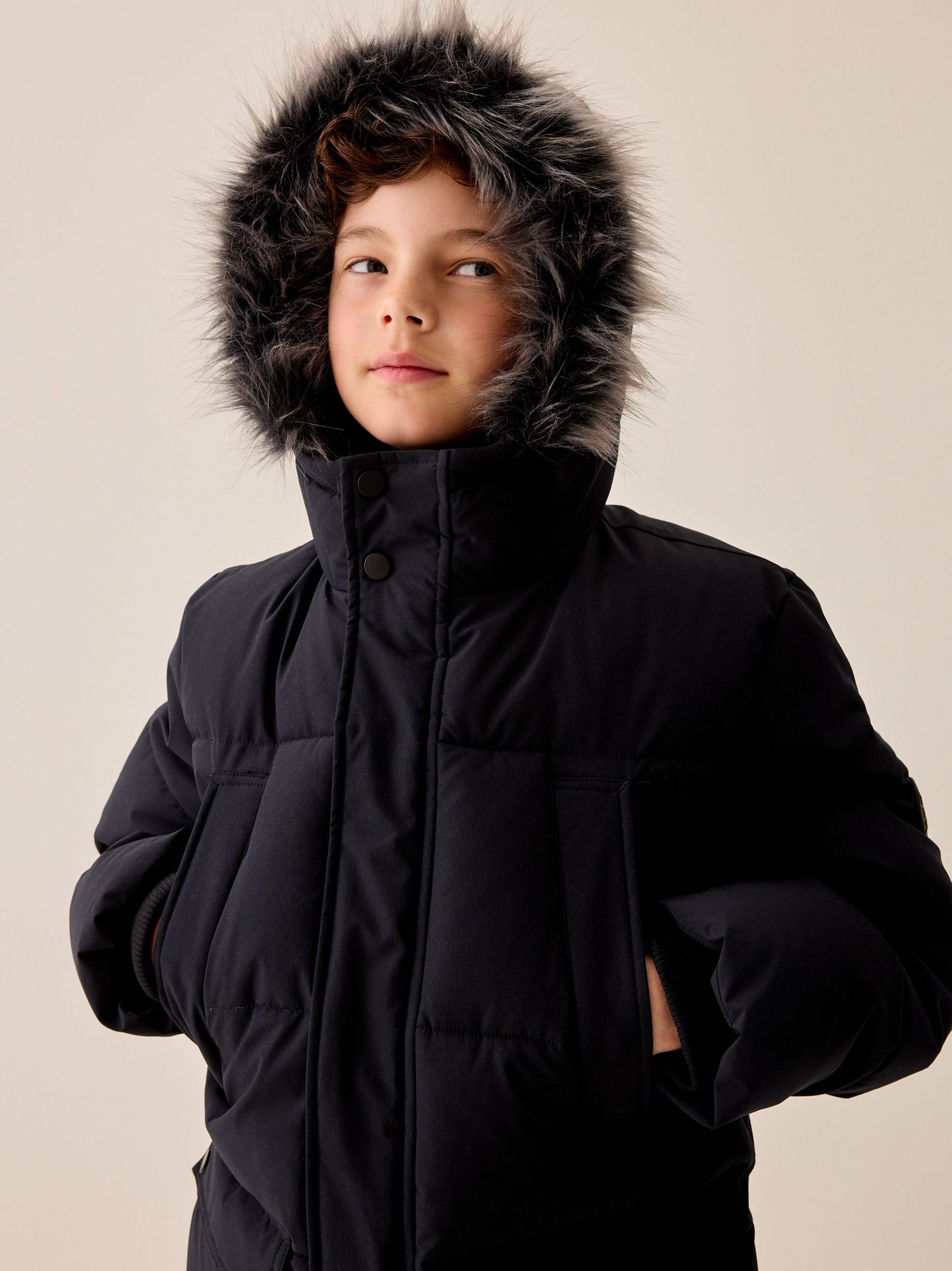 Dsiney Kidz - Black Heavyweight Shower Resistant Faux Fur Trim Parka Coat (3-16yrs) image 5