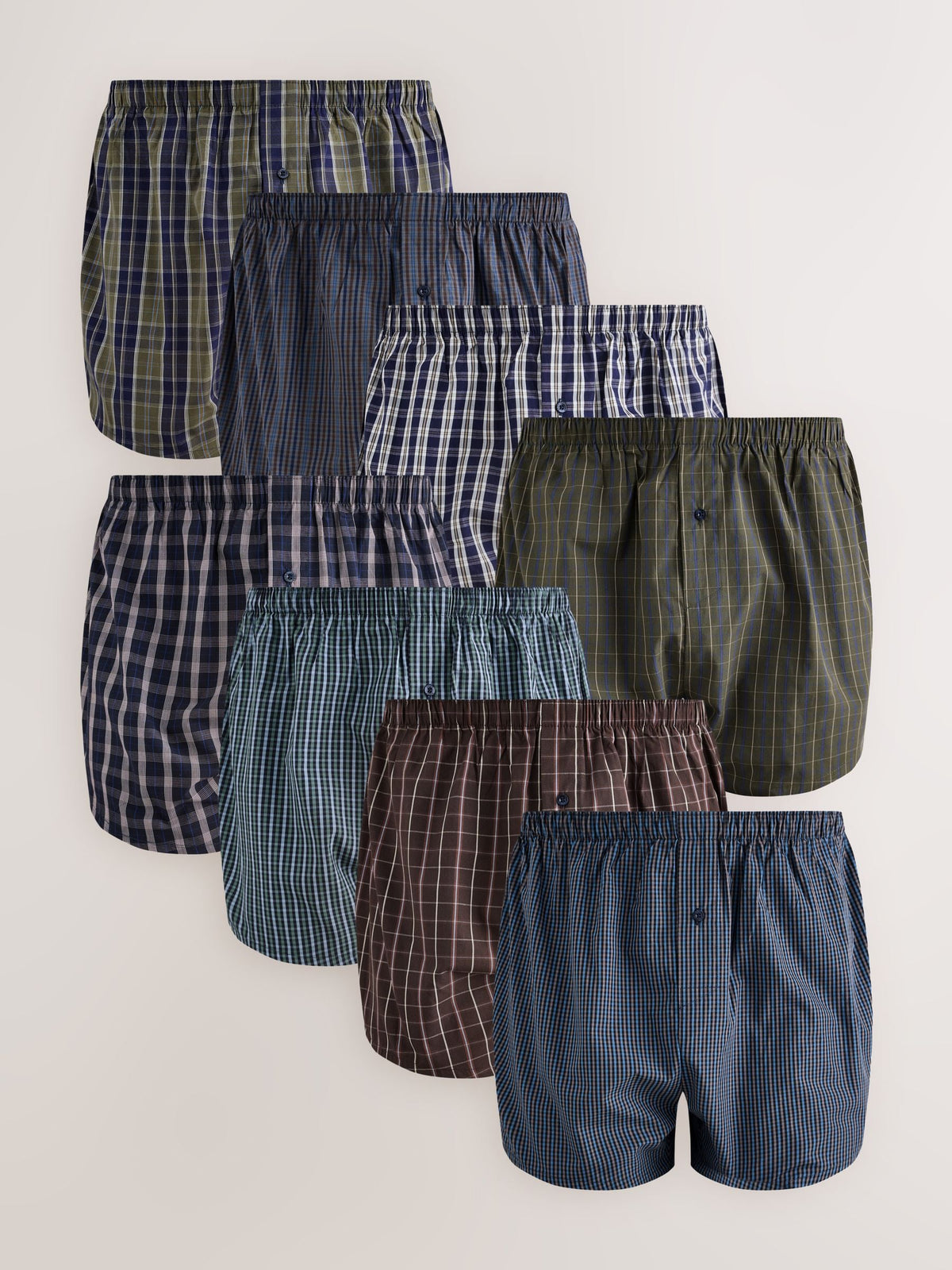 Dsiney Kidz - Navy/Green Check 8 pack Woven Pure Cotton Rich Boxers image 1