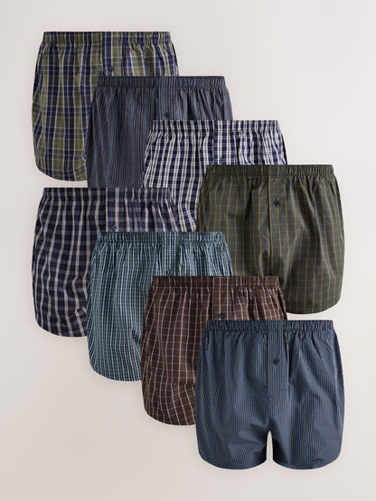 Dsiney Kidz - Navy/Green Check 8 pack Woven Pure Cotton Rich Boxers image 1