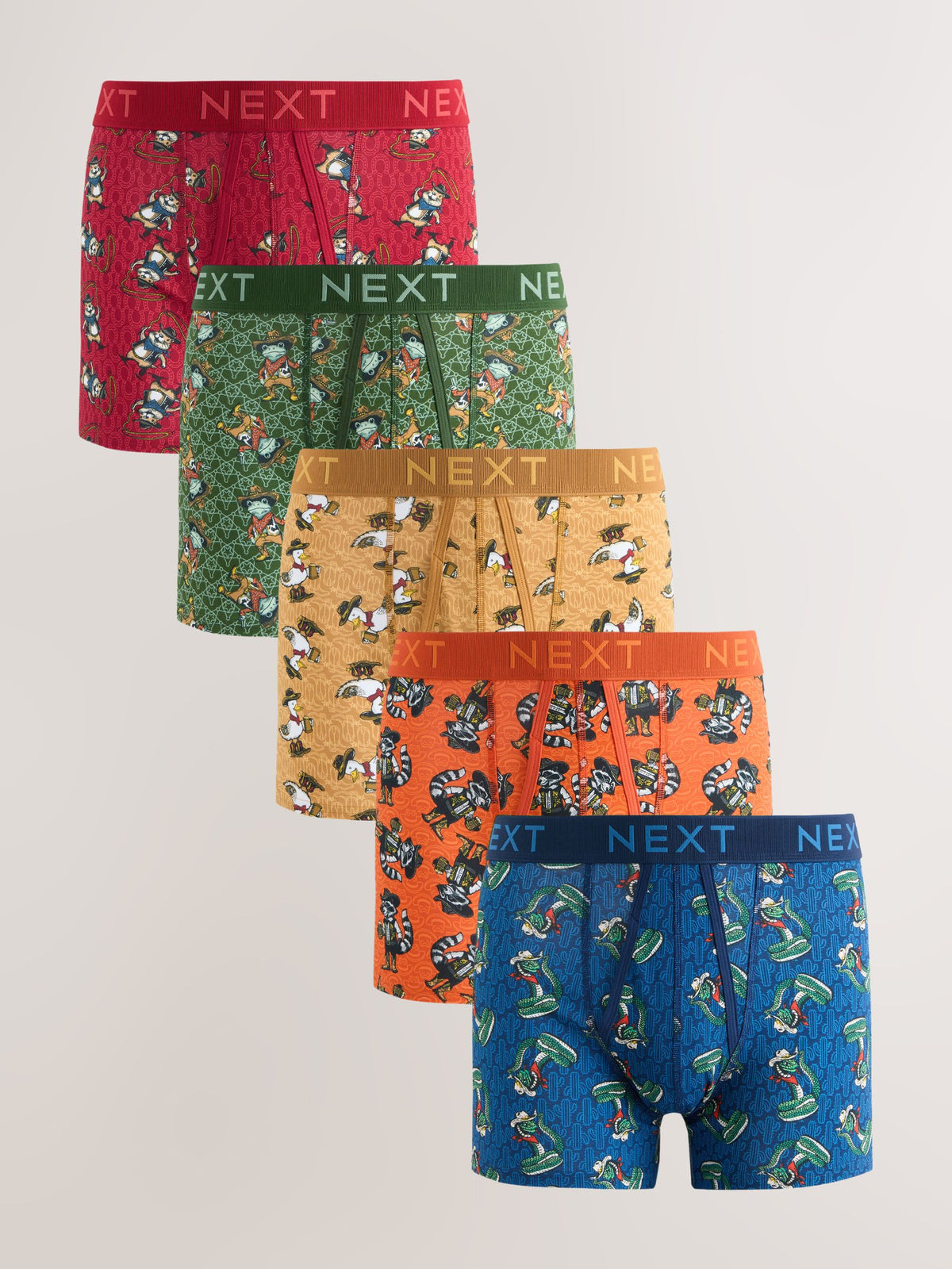 Dsiney Kidz - Green/Blue Cowboy Animal A-Front Cotton Rich Boxers 5 Pack image 1