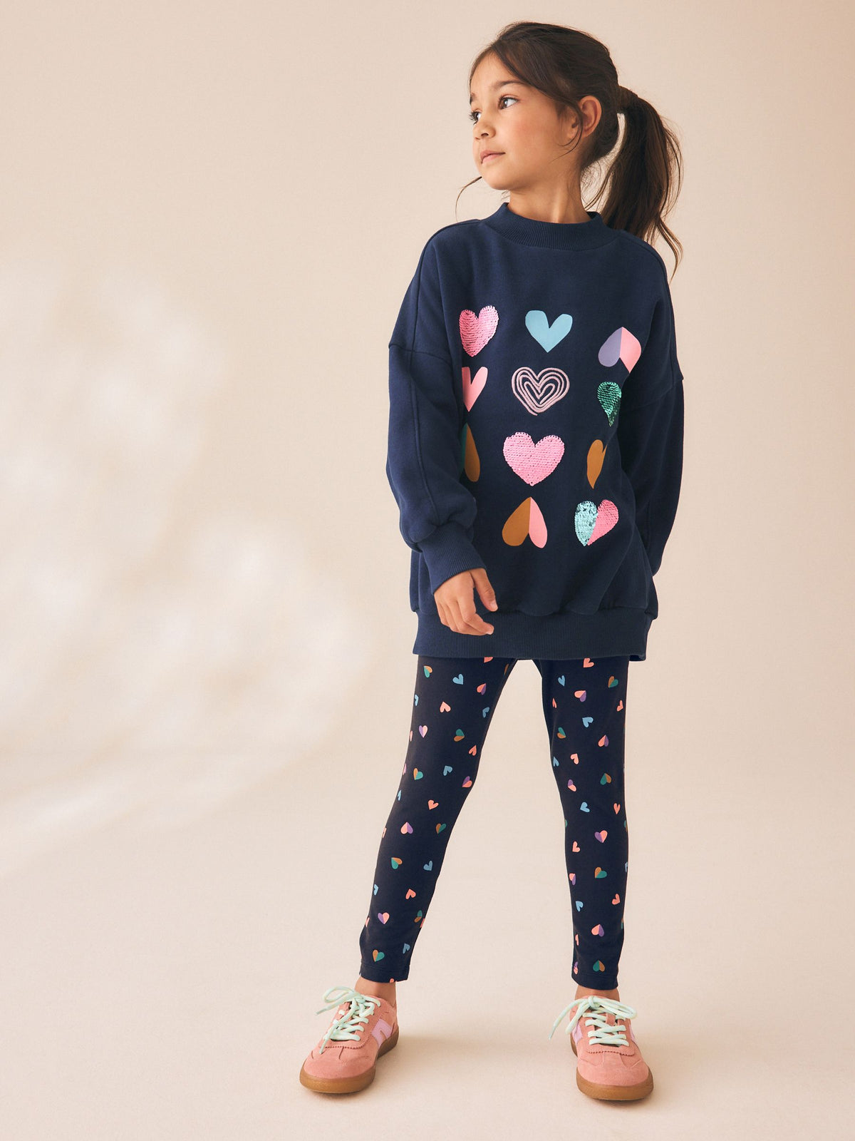 Navy Multi Heart Sweatshirt and Leggings Set (3-16yrs) - image 1
